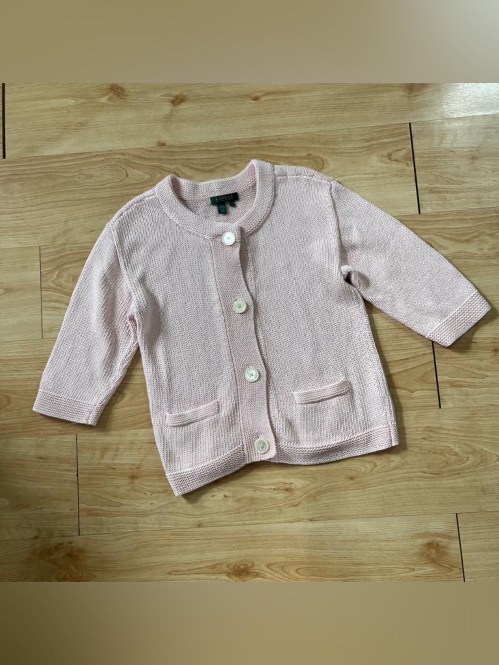 Vintage Lauren Ralph Lauren Baby Pink 100% Cotton Cardigan Size L